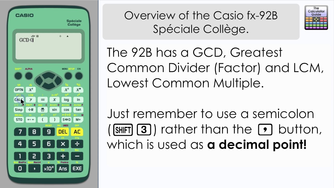 Overview of the Casio fx-92B Spéciale Collège -  (Casio Calculator fx-92 Speciale College)