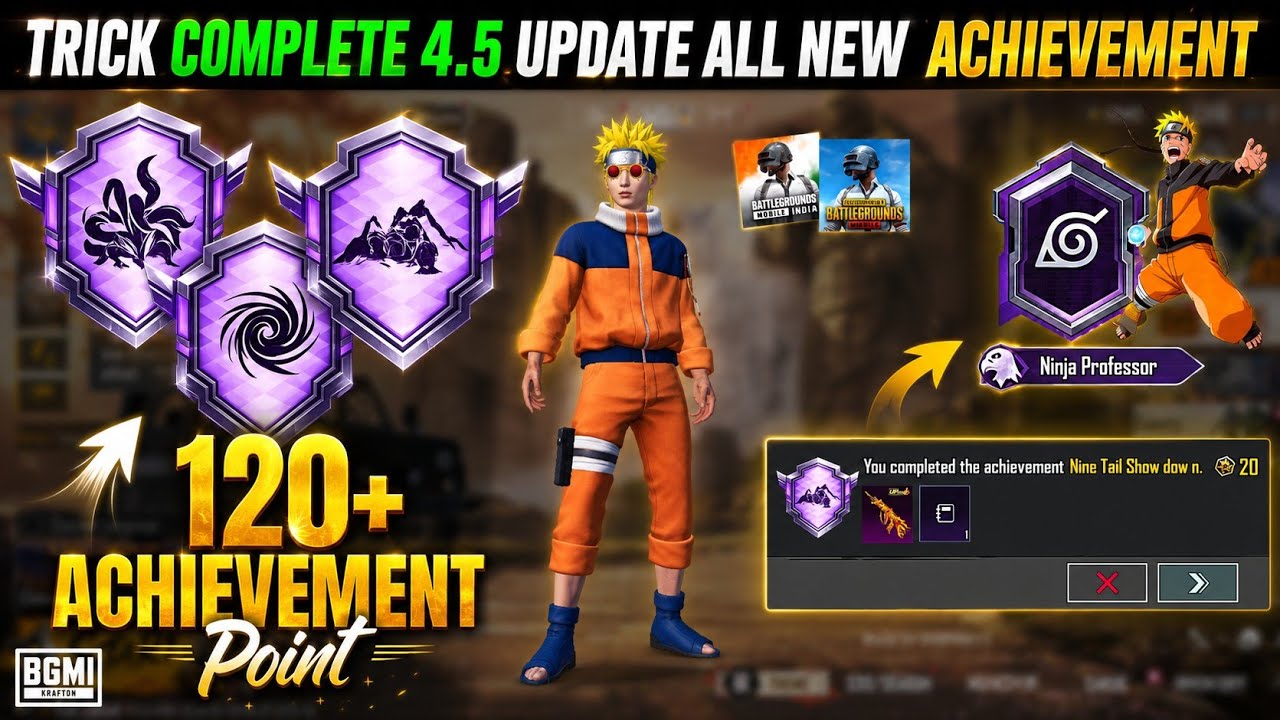 Trick Easy Complete Bgmi 4.5 Update Achievement Nine Tail Showdown, Ninjutsu Professor,Ninja Trawler
