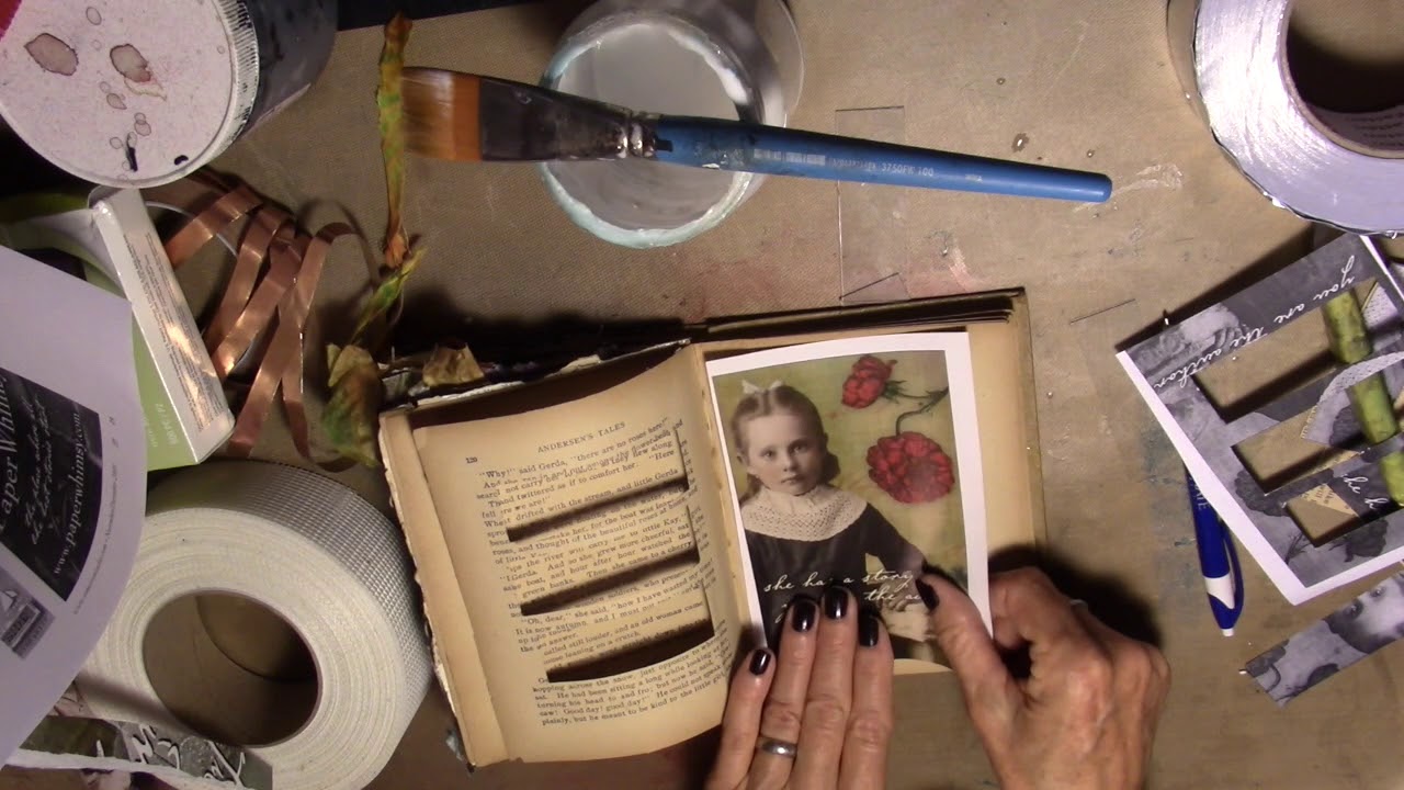 Altered Book w/foil patina and microscope slides