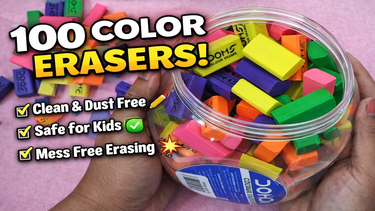 Doms Color Erasers Pack 100 Erasers | Dust Free, Non-Toxic & Safe for Kids | Clean & Clear Erasing