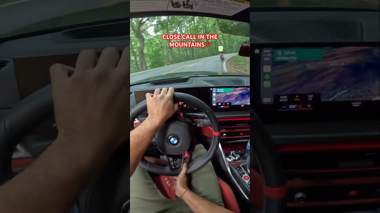 POV 2025 BMW M4 Competition mountain driving and a close call with bicyclists! #bmwm #m4 #pov #gopro