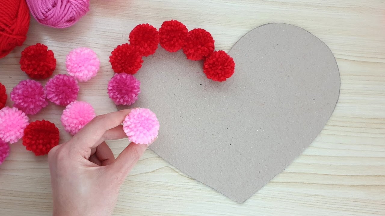 Pom Pom Heart Making with Wool - Valentines Day Gift Ideas - Wall Hanging Crafts - Best out of Waste