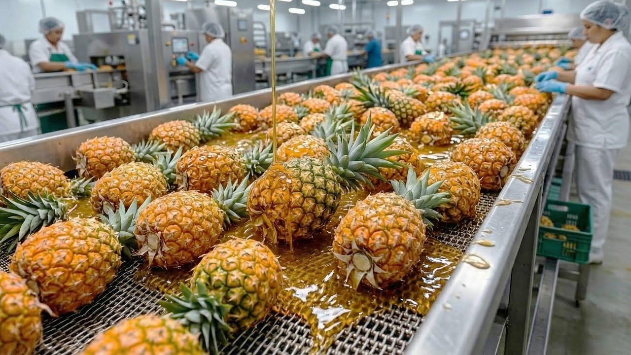 Bagaimana Nanas Dicampur Madu Dibuat Menjadi Jus Segar di Pabrik Modern