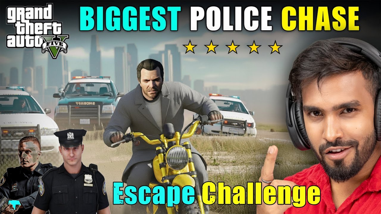 GTA 5 BIGGEST POLICE CHASE ESCAPE CHALLENGE @TechnoGamerzOfficial #gta #gta5gameplay #shorts