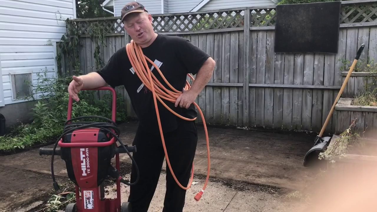 Using A Jack Hammer 1st Time To Break Up A Cement Patio