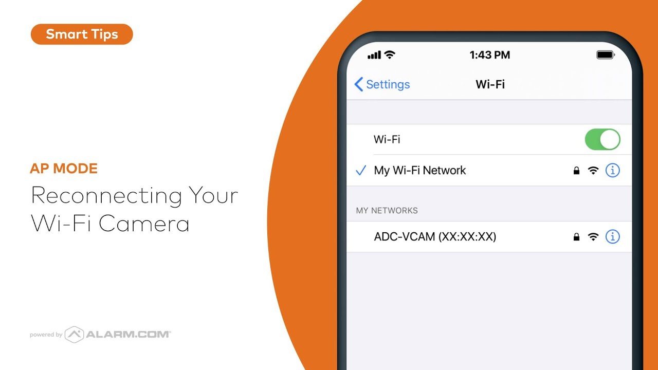 Видео Alarm.com — Повторное подключение камеры WIFI с использованием режима точки доступа