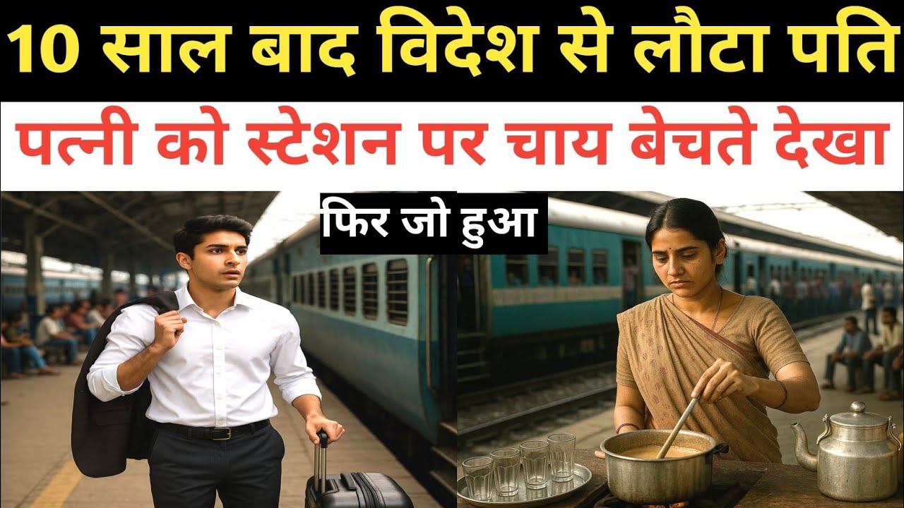10 साल बाद विदेश से लौटा पति, पत्नी को स्टेशन पर चाय बेचते देखा तो फिर जो हुआ।#Emotional story