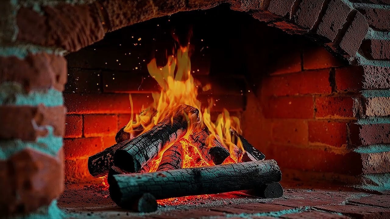 4K Stone Fireplace with Crackling Fire 🔥 Relaxing Cozy Room Atmosphere