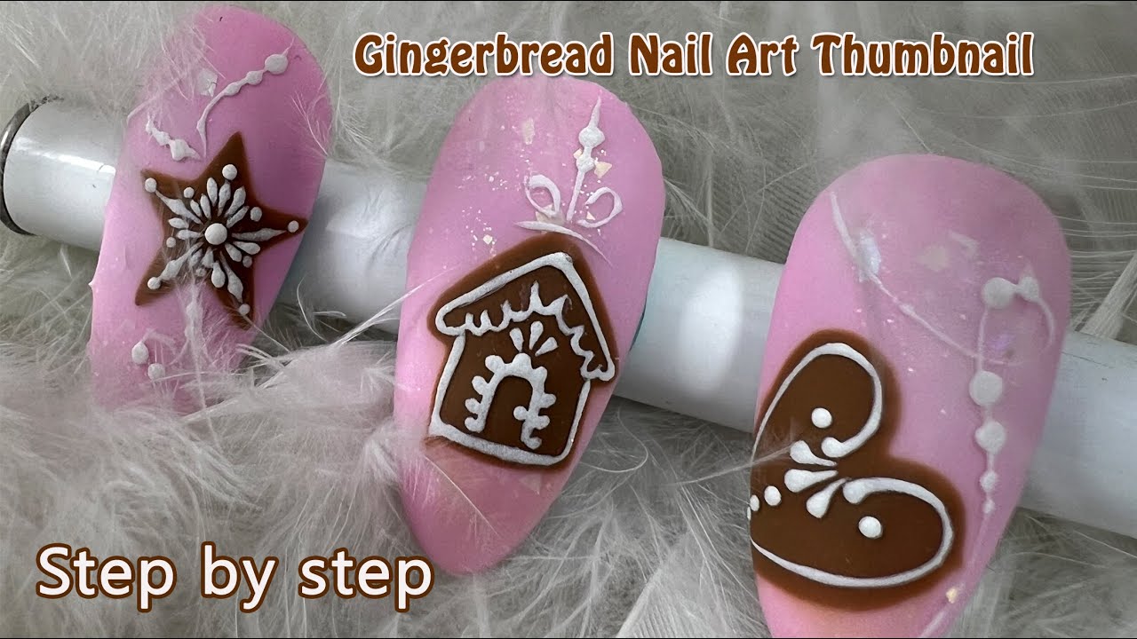 Gingerbread Nail Art Tutorial | Easy Pink Winter Nails Step by Step