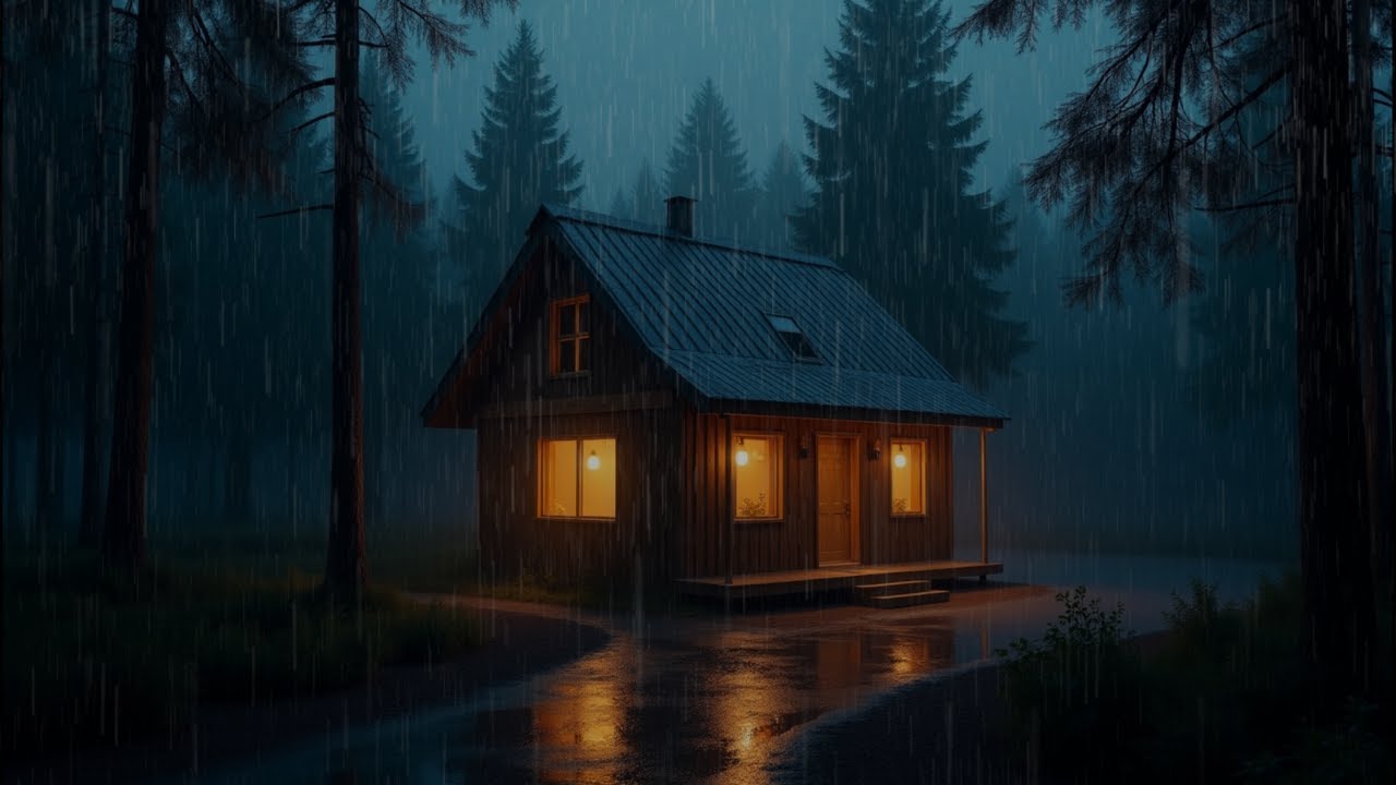 Cozy Cabin Rain Ambience by the Lake⛈️🌳Forest Rain & Thunder Sounds for Deep Sleep & Stress Relief