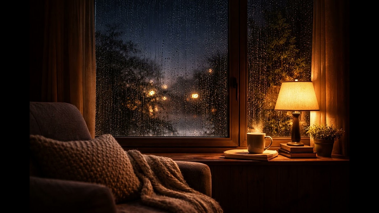 Rain on Window Sleep Sounds in 4K | Cozy Night Ambience (10 Hours)