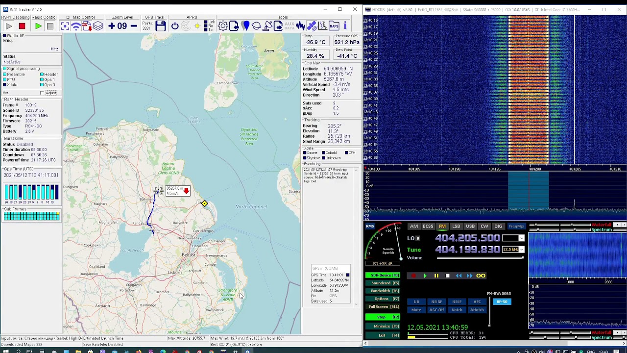 404.000 MHz.Прием и декодирование сигналов радиозонда. Reception and decoding of radiosonde signals.