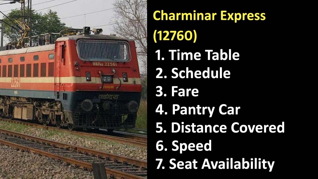Charminar Express  12760 : Time Table, Schedule,Fare, Pantry Car, Distance Covered,Speed, Seats