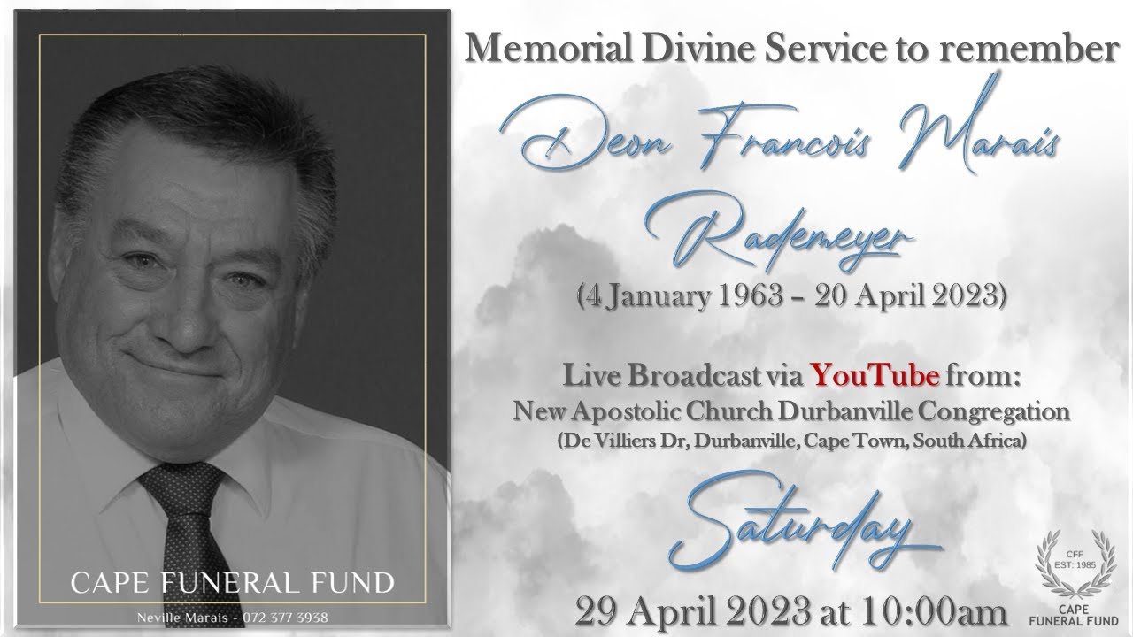 Memorial Divine Service to remember Deon FM Rademeyer - Saturday 29 April 2023 at 10:00am