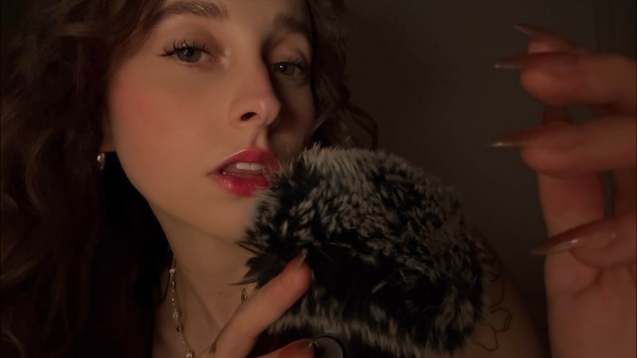 ASMR tingliest mouth sounds with slow fluffy mic scratches