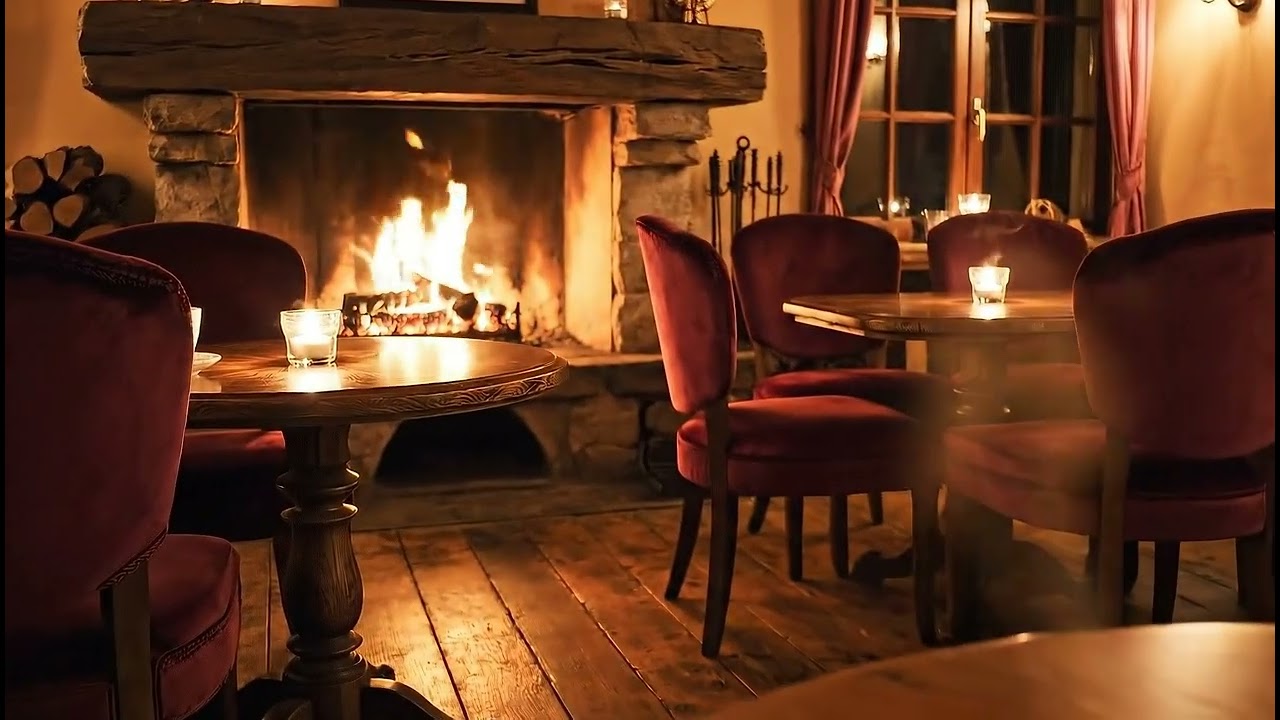 Midnight Fireplace Cafe Jazz 🔥 Calm Cozy Background Music (3 Hours)