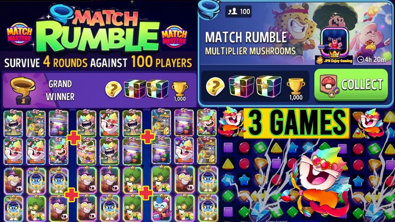 3 GAMES/Match Rumble 100 Players/Multiplier Mushrooms+Rainbow+Blow'Em Up Match Masters