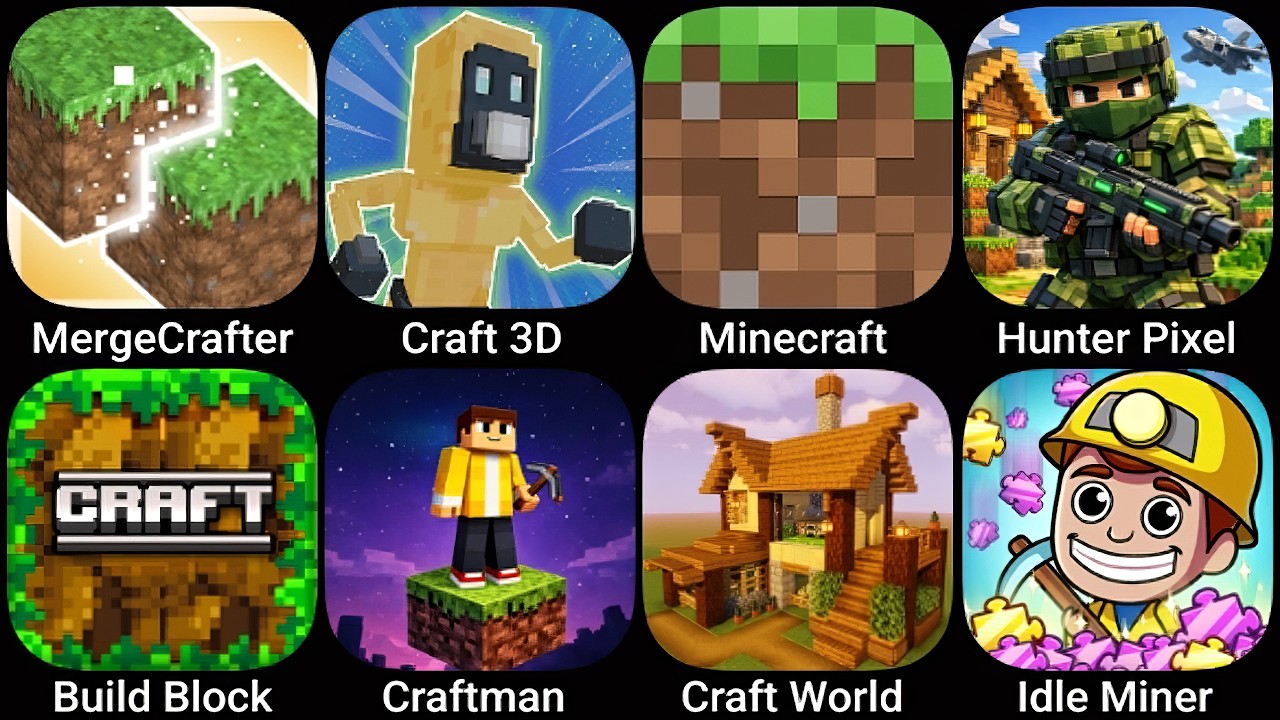 MergeCrafter,Carft 3D,Minecraft,Hunter Pixel,Build and Block,Craftman,Craft World,Idle Miner
