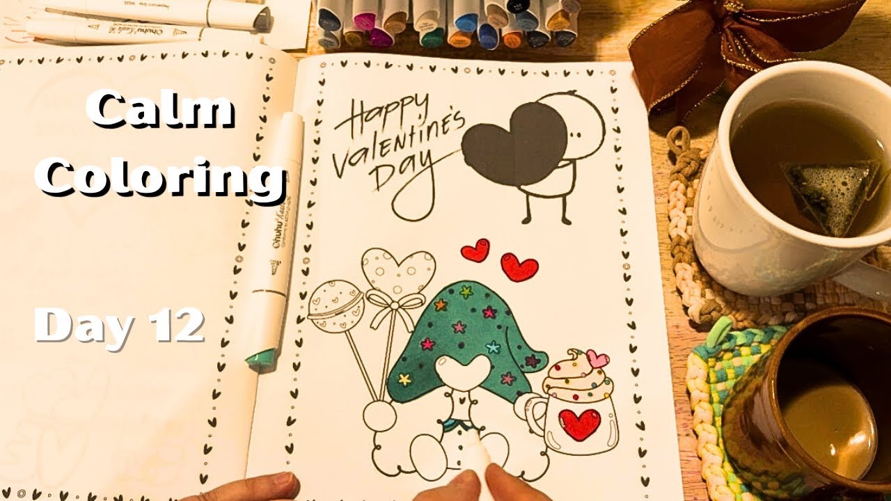 Day 12 | Coloring a Valentine's Page - Hot Chocolate & Cuteness
