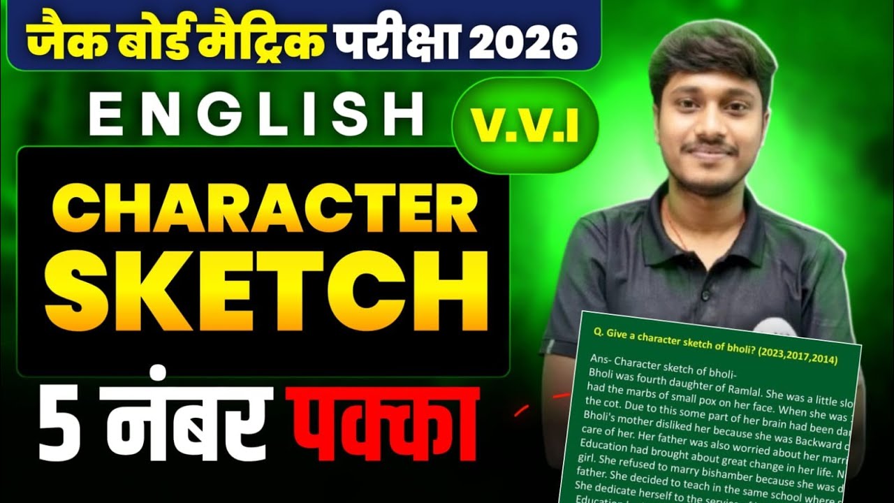 Vvi Character Sketch English JAC board, Class Character Sketch Vvi english 