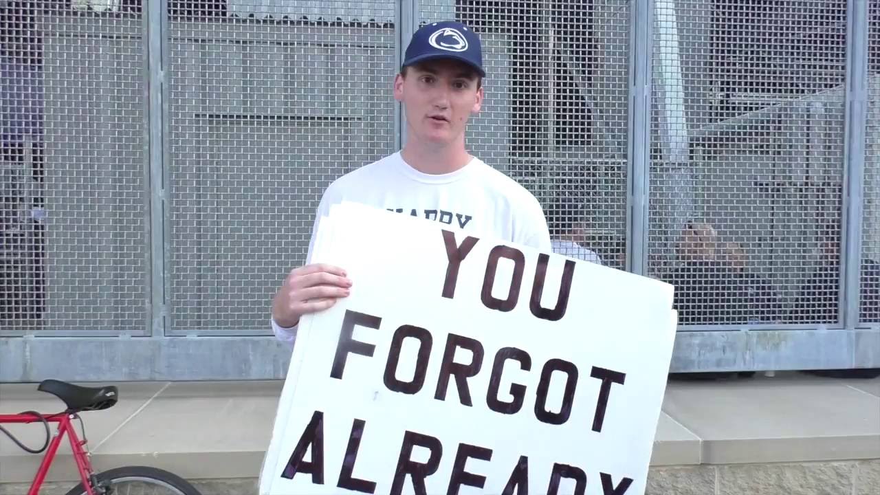 Penn State student protests the honoring of Joe Paterno