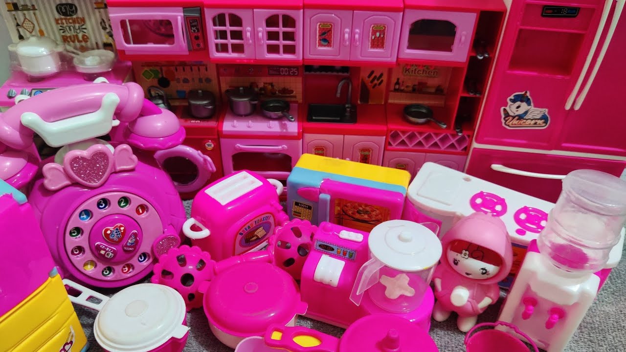 9:26) satisfying with unboxing cute baby girl kitchen set toys video//pink colour toys collection 