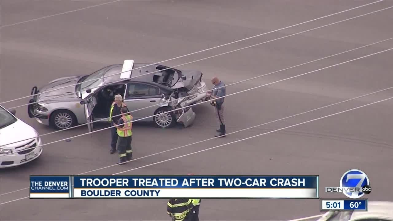 Trooper rushed to hospital after two-car crash near Boulder