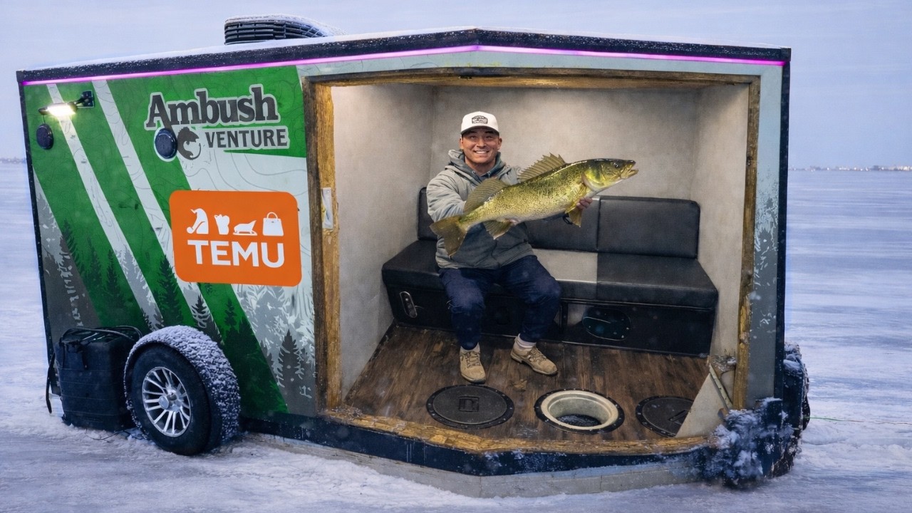 24 Hour Temu Ice Camping Challenge for BIG Walleyes!