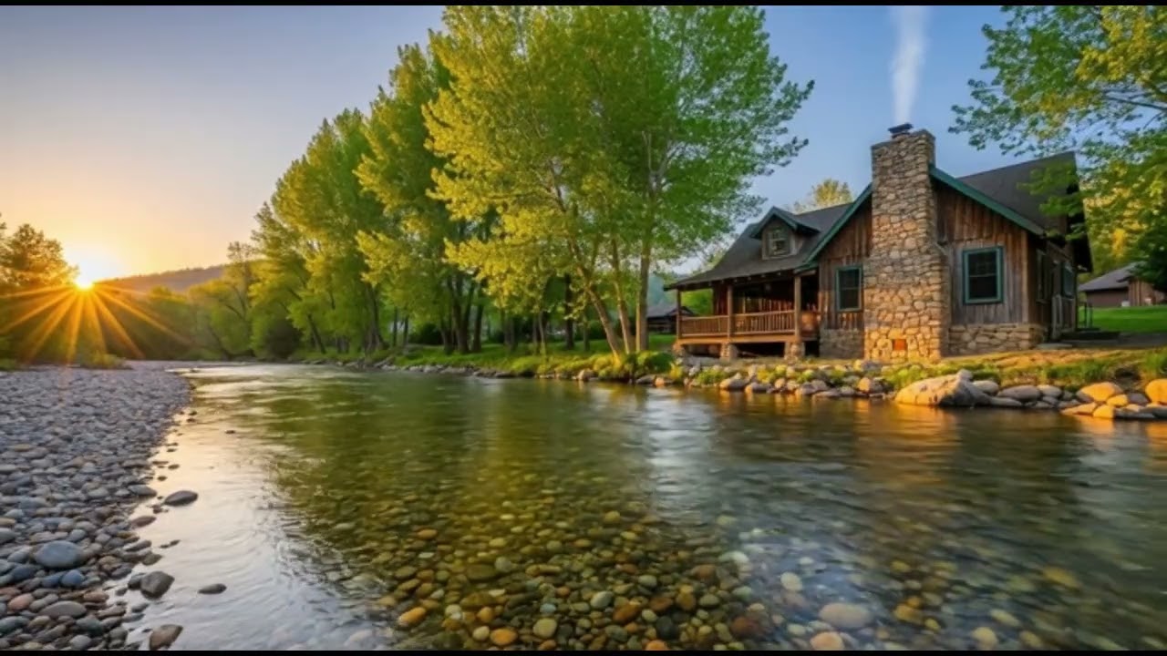 scenery has beautiful flowing water mixed with nature with music to listen to to relieve stress