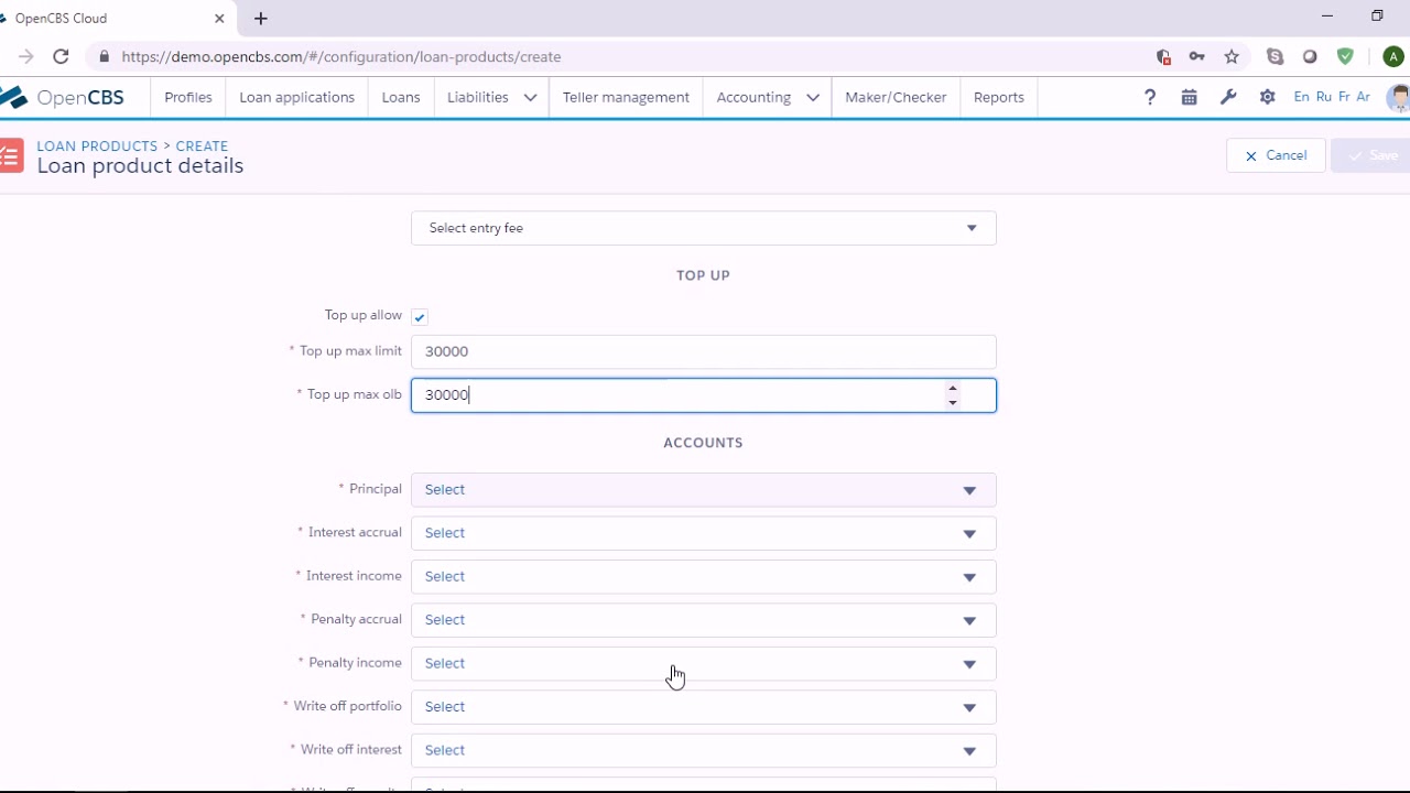 Creating a Loan Product in the OpenCBS software