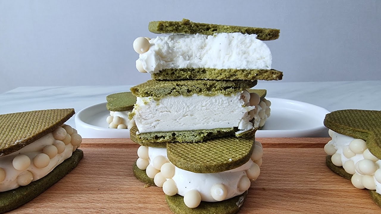 바닐라 크림 샌드 말차 쿠키 만들기 Recipe for Matcha cookies with vanilla cream