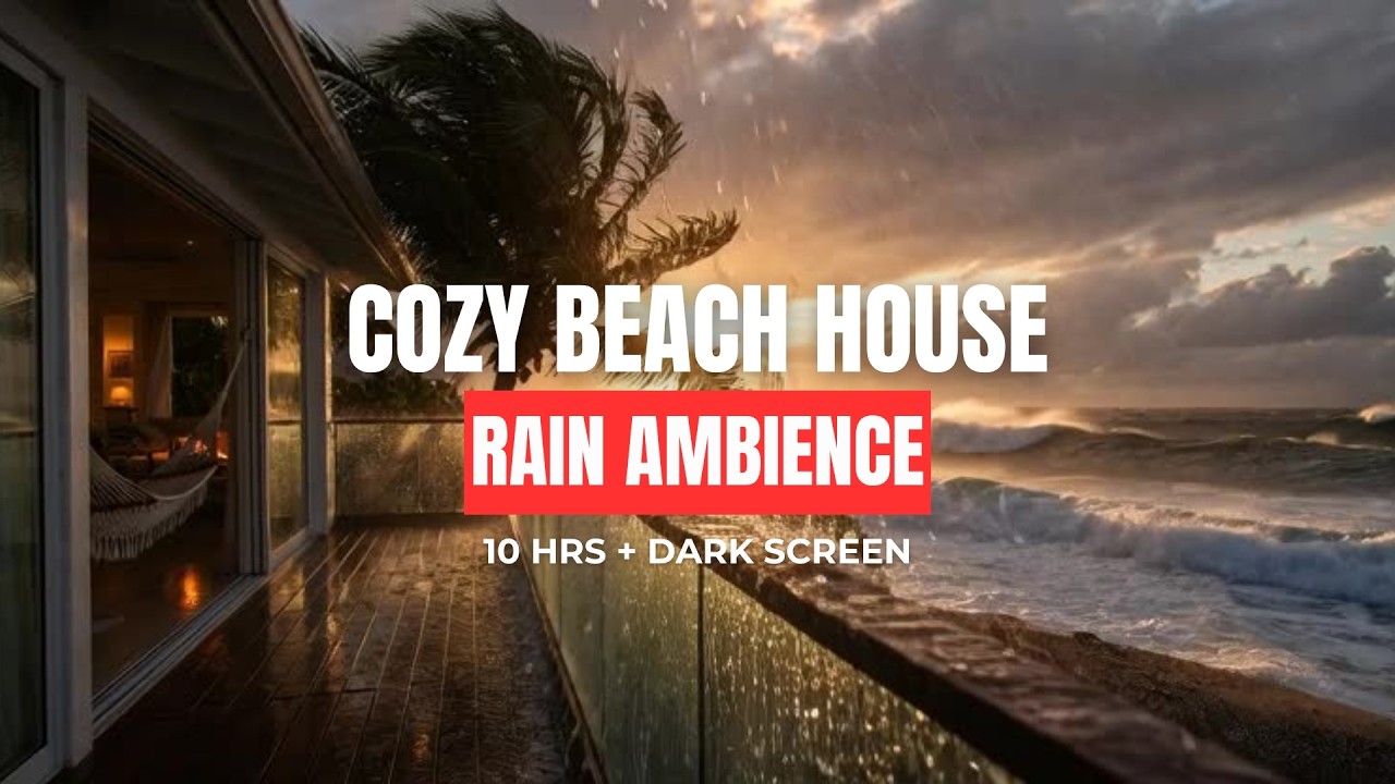 Cozy Beach House Rain Ambience: 10 Hours of Total Relaxation (Dark Screen) | SERENIFOLDS