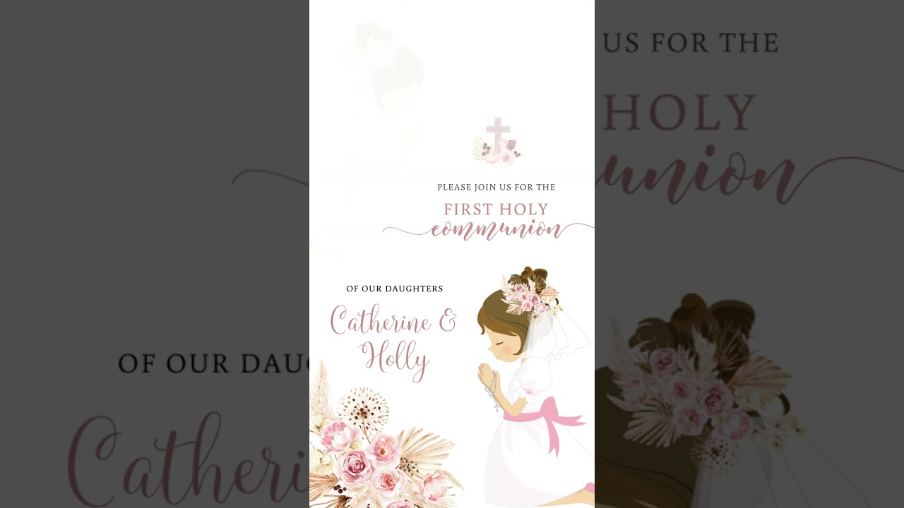 W36 Pink Boho Floral Girl Twin First Holy Communion Invitation copy
