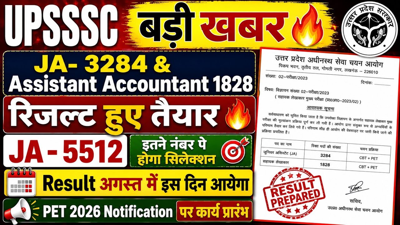 UPSSSC LATEST NEWS🔥 | UPSSSC JA-5512 Final Result | JA-3284 Typing Result | UPSSSC PET 2026 Notif...