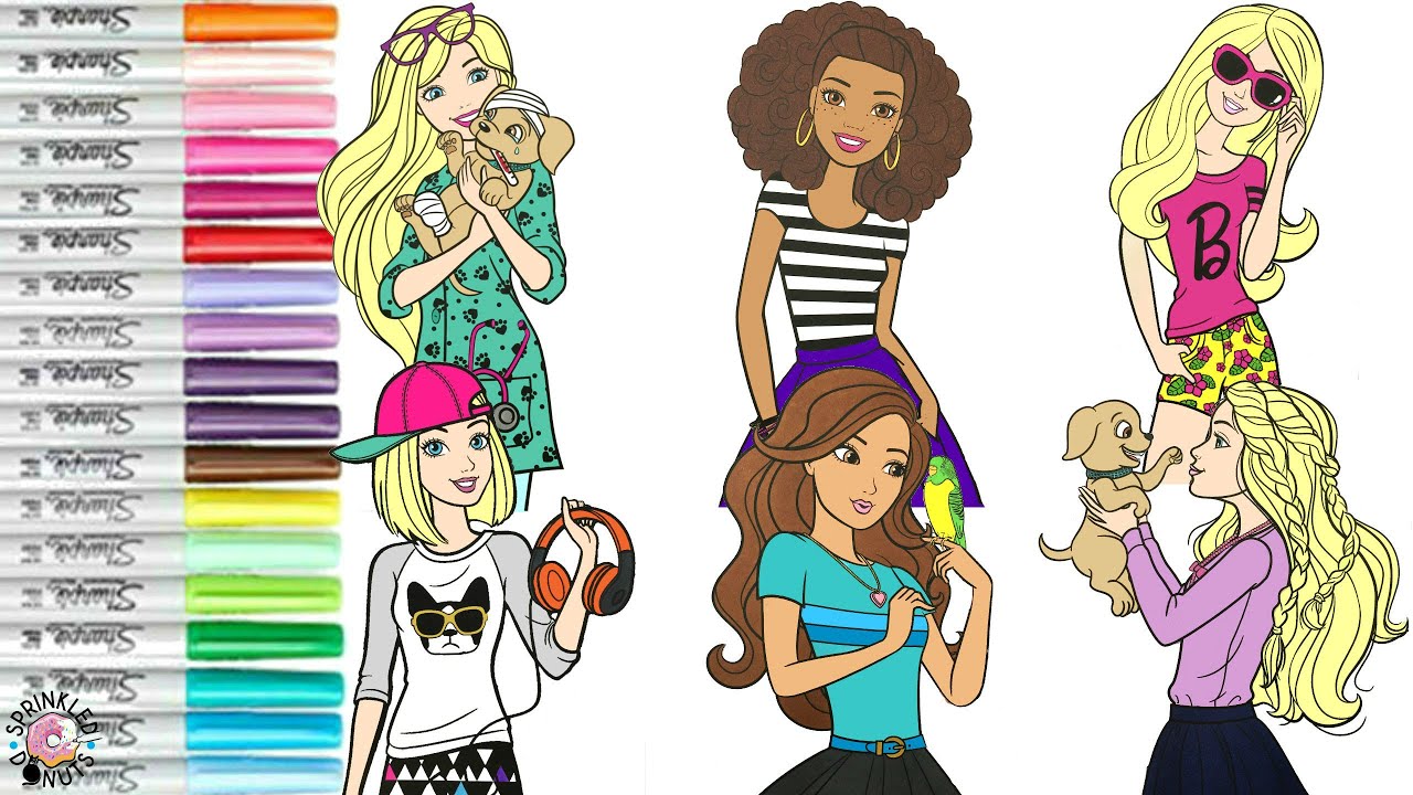 Barbie and Friends Coloring Book Compilation Vet Barbie DJ Barbie Hawaiian Barbie Nikki Teresa