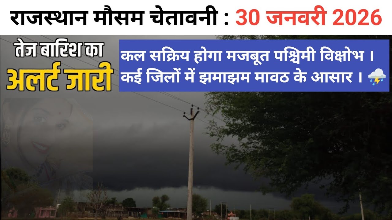 राजस्थान मौसम चेतावनी : 30 जनवरी 2026, कल से बदलेगा मौसम ।🌧 फिर से तेज हवाओं के साथ बारिश की संभावना