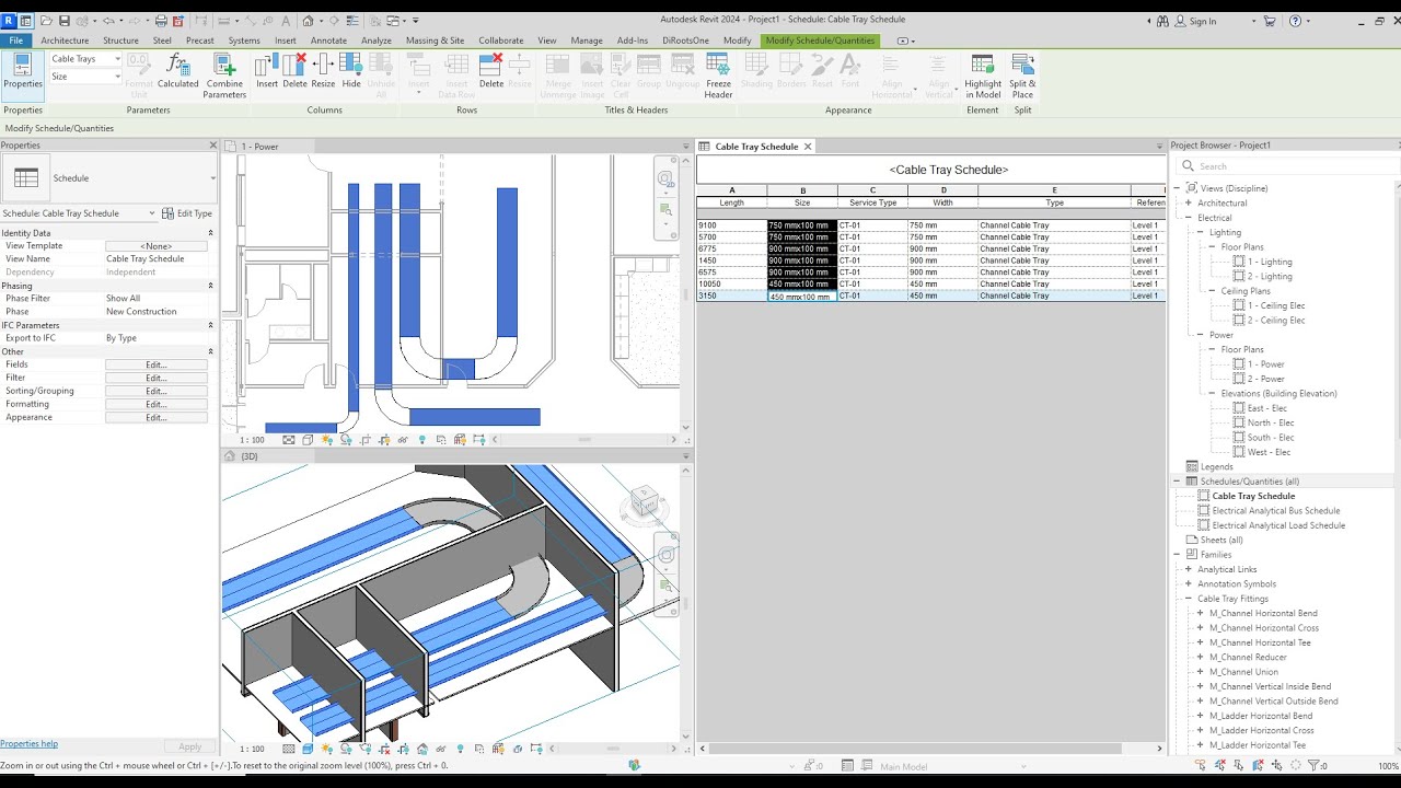 Cable Tray Schedule & Length From Revit Electrical