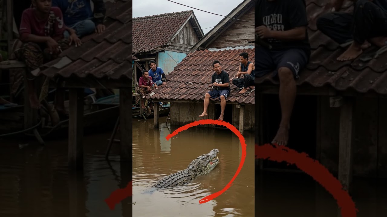 😱 DETIK DETIK BANJIR BESAR MENENGGELAMKAN RUMAH, BAPAK INI MALAH MANCING BUAYA! 🐊🌊