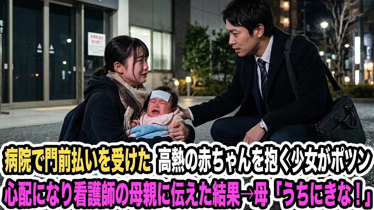 病院で門前払いを受けた高熱の赤ちゃんを抱く少女がポツン心配になり看護師の母親に伝えた結果→母「うちにきな！」【感動する話】