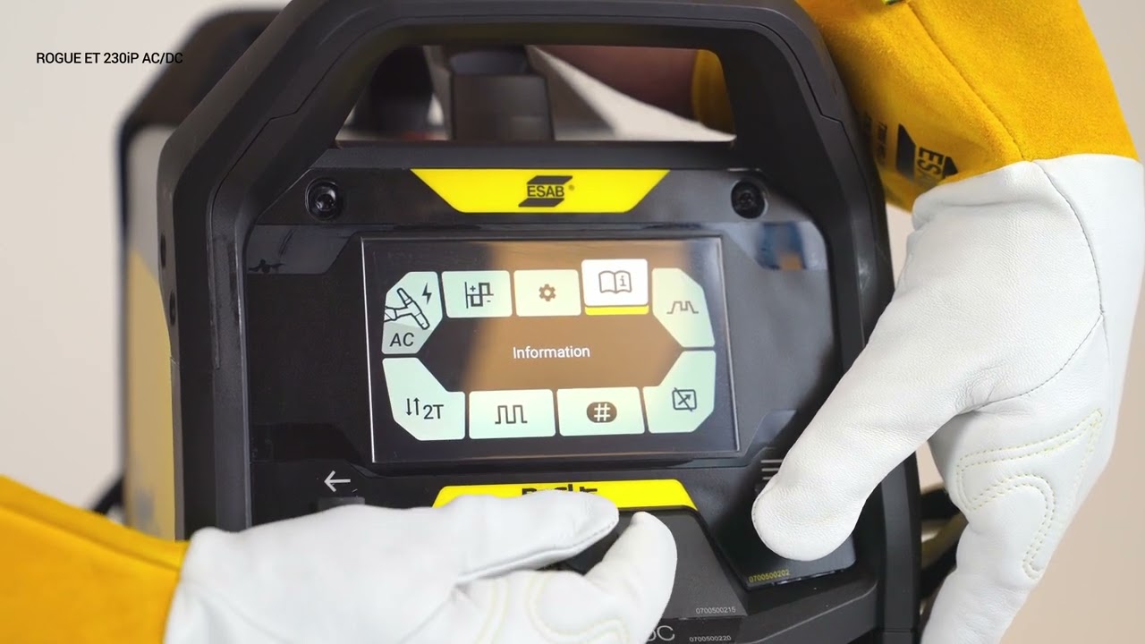 ESAB Rogue ET 230iP AC/DC TIG Welding Machine User Interface Guide