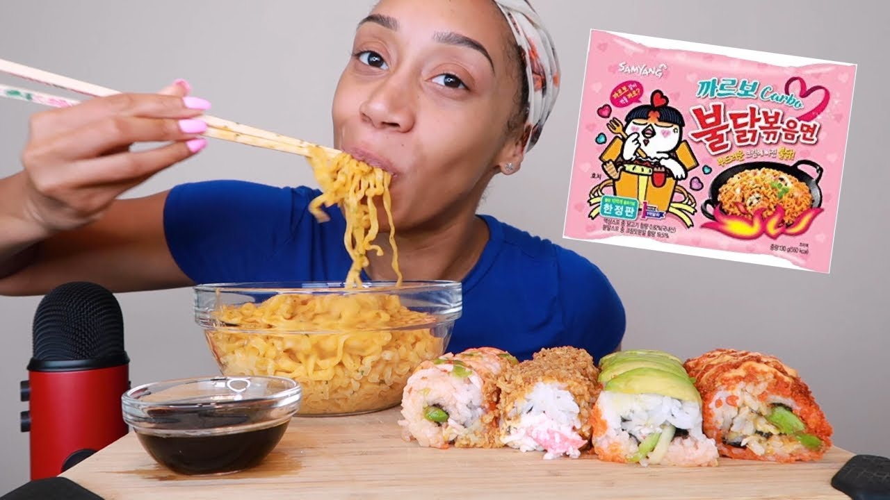 SUSHI & CREAMY CARBONARA FIRE NOODLES!