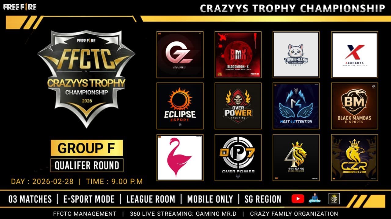 🔴[SIN] FFCTC QUALIFER ROUND | GROUP-F | GAMING MR.D