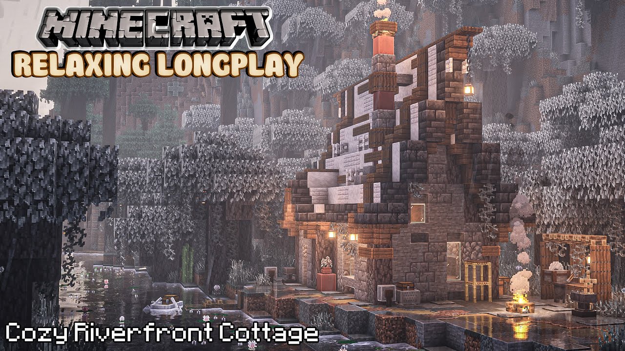 Rainy Minecraft Relaxing Longplay - Cozy Riverfront Cottage in Pale Garden (No Commentary) 1.21