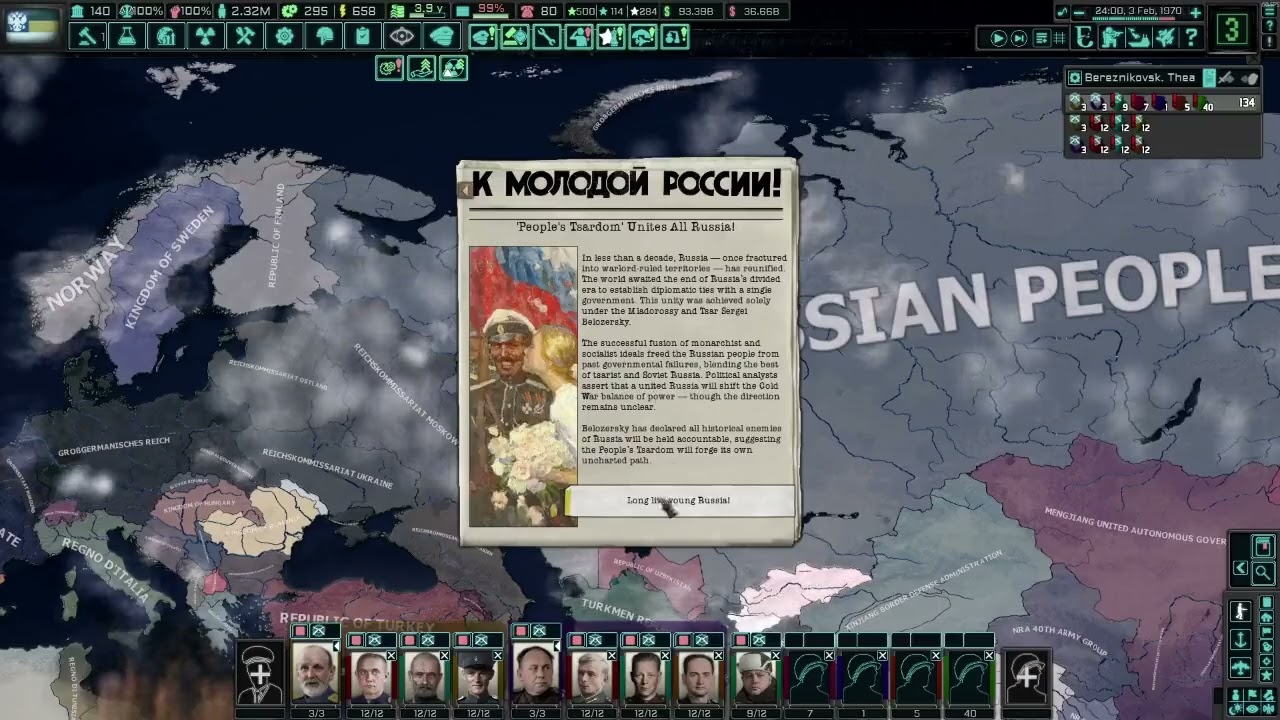 HOI4 TNO (Tsar and the Soviets Submod) Superevent Russian Unification [Russian People's Tsardom]