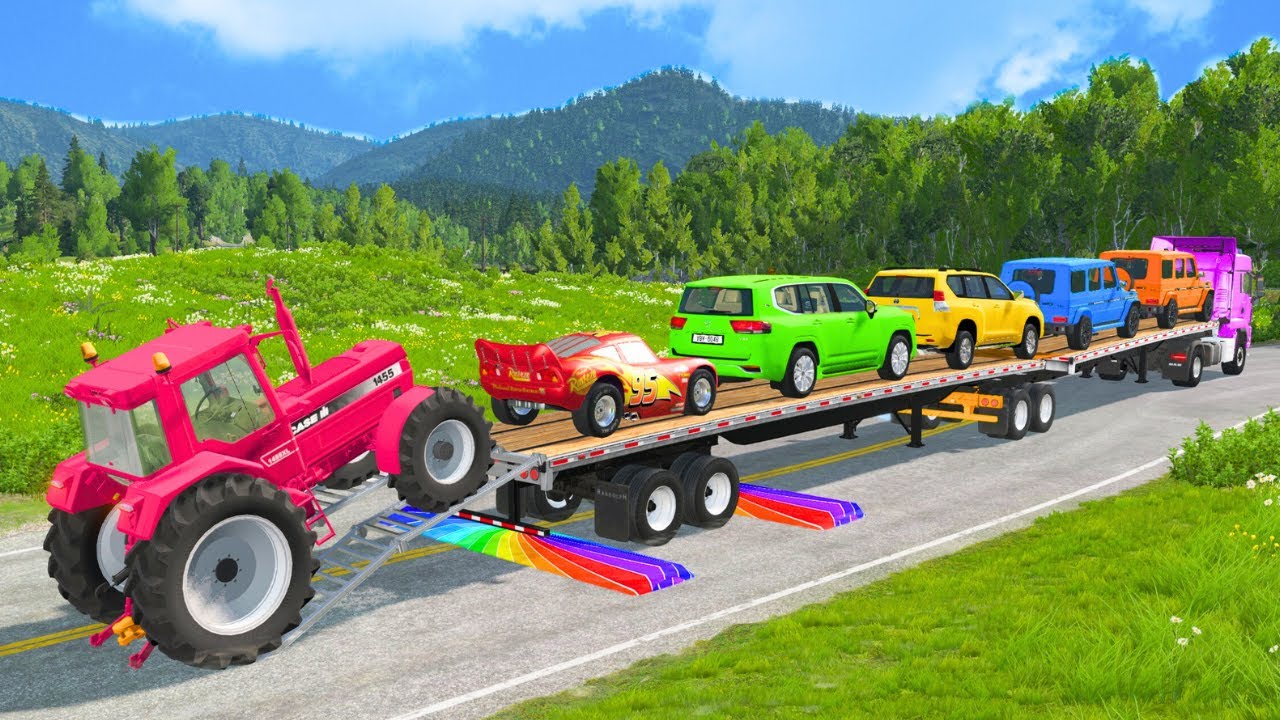 Flatbed Truck Mcqueen | Transportation with Truck - Pothole vs Car #13 - BeamNG.Drive
