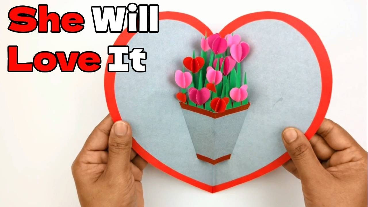 Origami Valentine Pop up Card -  How To Make 3D Heart Pop up Card - DIY Pop Up Card Tutorial