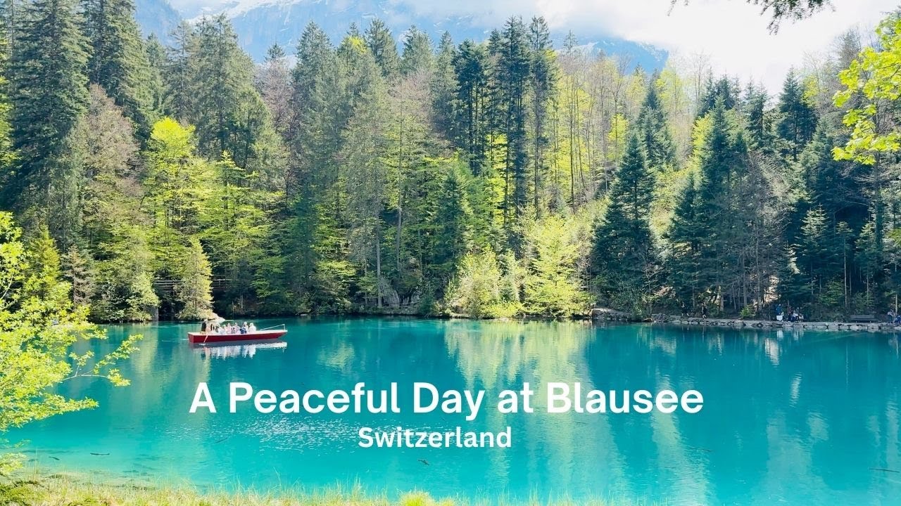 A Peaceful Day at Blausee, Switzerland | Crystal Clear Lake, Boat Ride & Food | Silent Travel Vlog
