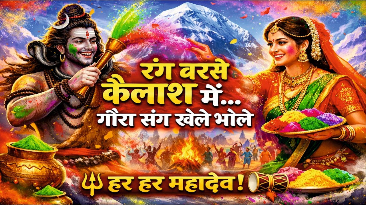 रंग बरसेकैलाश में गौरा संग खेले भोले #shiv #shivbhajan #holi