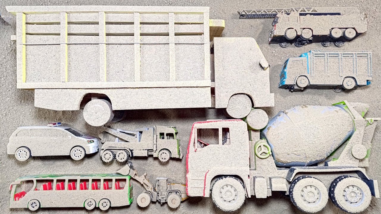 Temukan Mobil Mainan Terkubur dan Membersihkan Truk Oleng Besar Truk Molen Besar Mobil Polisi