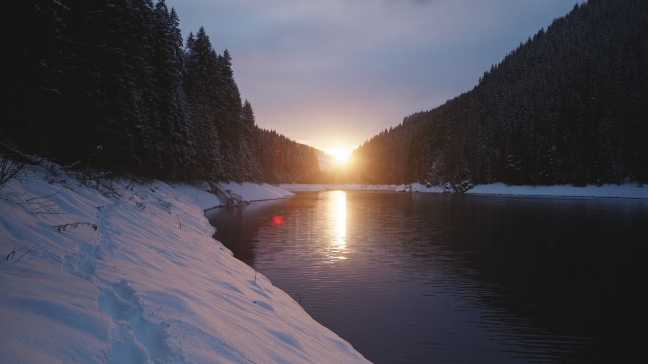 Quiet Winter Lake at Sunset | Real Nature Sounds | No Music